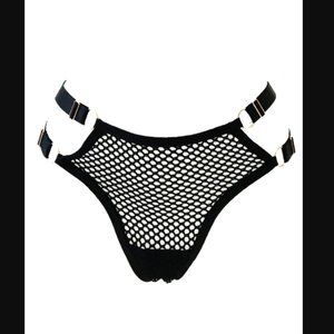 Malice Lingerie Ensnare thong mesh fishnet goth panties size L gold hardware